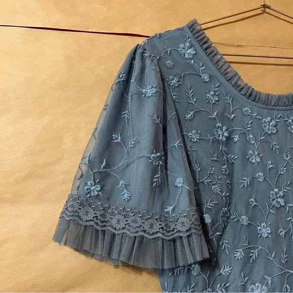 JessaKae | Harper Dress Embroidered Tulle Tiered Midi Dress Slate Blue Size XL - Picture 6 of 13